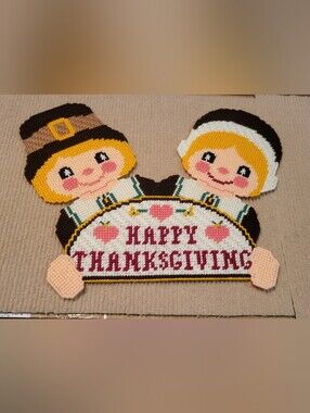 Handmade "Happy Thanksgiving" Pilgrim Wall Hanging